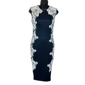 Armani exchange Paris navy white crochet lace coquette midi dress nwt size 4